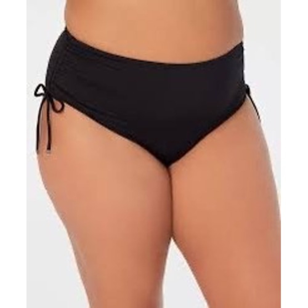NWT Michael Kors Bikini Bottoms Womens Black High Waist Side Tie Ruched‎ 18W $68